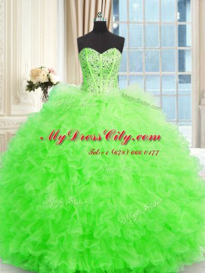 Three Piece Ball Gowns Tulle Strapless Sleeveless Beading and Ruffles Floor Length Lace Up Sweet 16 Quinceanera Dress