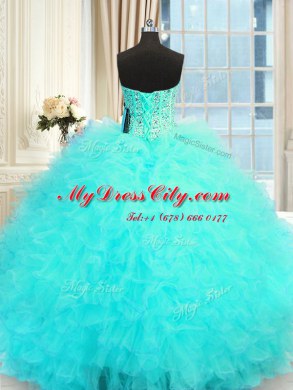 Pretty Three Piece Aqua Blue Sleeveless Beading and Ruffles Floor Length Sweet 16 Quinceanera Dress