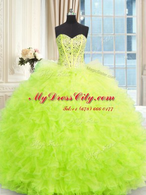 Three Piece Tulle Sleeveless Floor Length Sweet 16 Quinceanera Dress and Beading and Ruffles