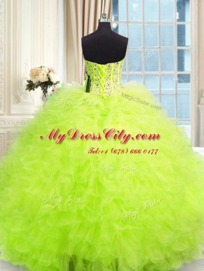 Three Piece Tulle Sleeveless Floor Length Sweet 16 Quinceanera Dress and Beading and Ruffles