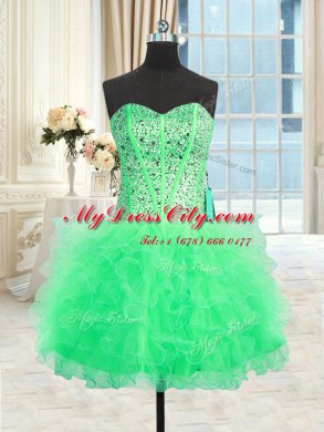 Pretty Three Piece Apple Green Lace Up Strapless Beading and Ruffles Quinceanera Dress Tulle Sleeveless