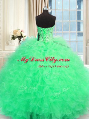 Pretty Three Piece Apple Green Lace Up Strapless Beading and Ruffles Quinceanera Dress Tulle Sleeveless