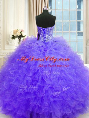Traditional Three Piece Lavender Sweet 16 Quinceanera Dress Military Ball and Sweet 16 and Quinceanera and For with Beading and Ruffles Strapless Sleeveless Lace Up