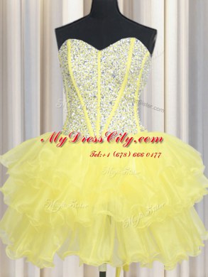 Pretty Three Piece Floor Length Ball Gowns Sleeveless Yellow Sweet 16 Dresses Lace Up