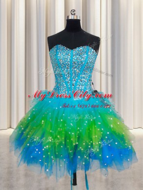 Customized Three Piece Sleeveless Lace Up Floor Length Beading and Ruffled Layers Quinceanera Gown