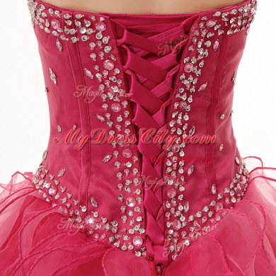 Luxurious Sweetheart Sleeveless Lace Up 15th Birthday Dress Coral Red Organza