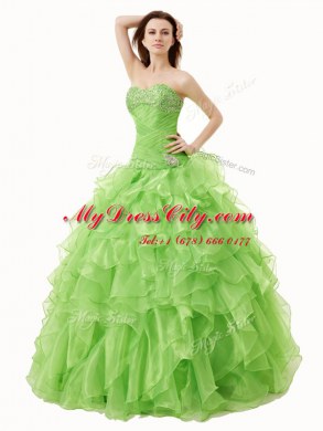 Sexy Sleeveless Organza Lace Up Ball Gown Prom Dress for Military Ball and Sweet 16 and Quinceanera