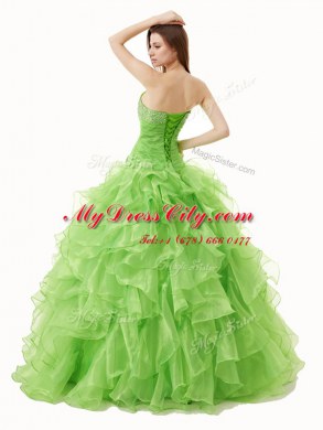 Sexy Sleeveless Organza Lace Up Ball Gown Prom Dress for Military Ball and Sweet 16 and Quinceanera