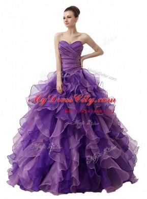 Sweetheart Sleeveless Lace Up Ball Gown Prom Dress Purple Organza