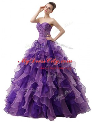 Sweetheart Sleeveless Lace Up Ball Gown Prom Dress Purple Organza