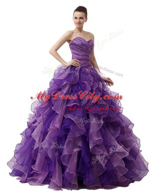 Sweetheart Sleeveless Lace Up Ball Gown Prom Dress Purple Organza