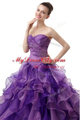 Sweetheart Sleeveless Lace Up Ball Gown Prom Dress Purple Organza