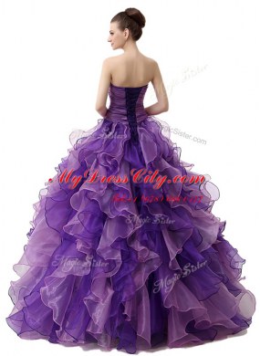 Sweetheart Sleeveless Lace Up Ball Gown Prom Dress Purple Organza