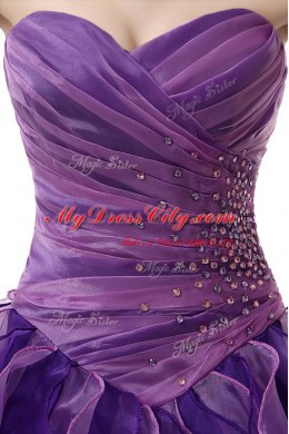 Sweetheart Sleeveless Lace Up Ball Gown Prom Dress Purple Organza