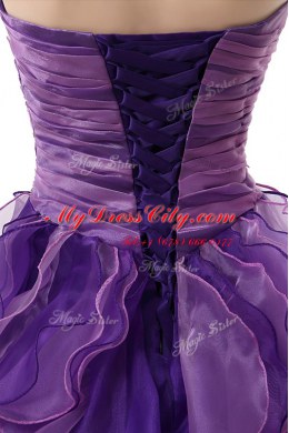 Sweetheart Sleeveless Lace Up Ball Gown Prom Dress Purple Organza