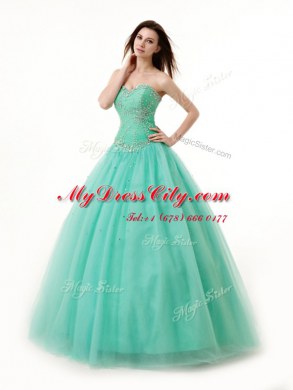 Beauteous Turquoise A-line Chiffon Sweetheart Sleeveless Beading and Ruching Floor Length Lace Up 15th Birthday Dress