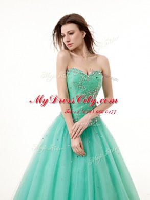 Beauteous Turquoise A-line Chiffon Sweetheart Sleeveless Beading and Ruching Floor Length Lace Up 15th Birthday Dress