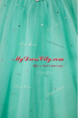 Beauteous Turquoise A-line Chiffon Sweetheart Sleeveless Beading and Ruching Floor Length Lace Up 15th Birthday Dress