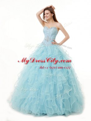 Light Blue Sleeveless Beading and Ruffles Floor Length Quinceanera Gowns