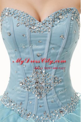 Light Blue Sleeveless Beading and Ruffles Floor Length Quinceanera Gowns