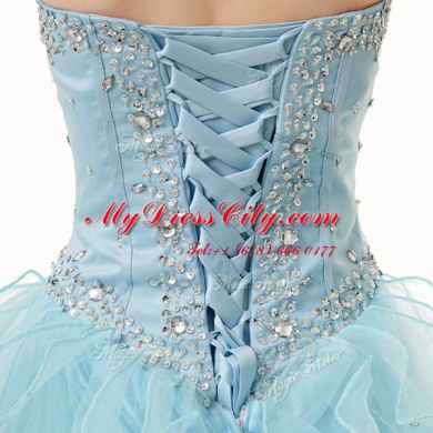 Light Blue Sleeveless Beading and Ruffles Floor Length Quinceanera Gowns