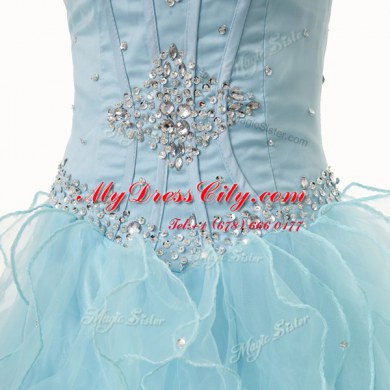 Light Blue Sleeveless Beading and Ruffles Floor Length Quinceanera Gowns
