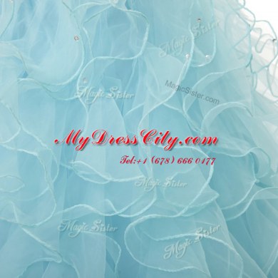 Light Blue Sleeveless Beading and Ruffles Floor Length Quinceanera Gowns
