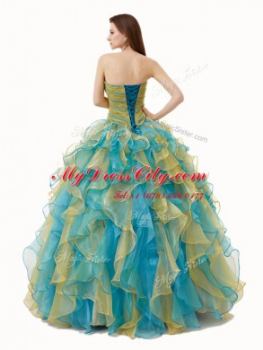 Affordable Multi-color Sleeveless Organza Lace Up Quinceanera Dress for Military Ball and Sweet 16 and Quinceanera