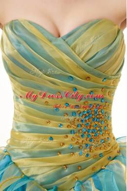 Affordable Multi-color Sleeveless Organza Lace Up Quinceanera Dress for Military Ball and Sweet 16 and Quinceanera