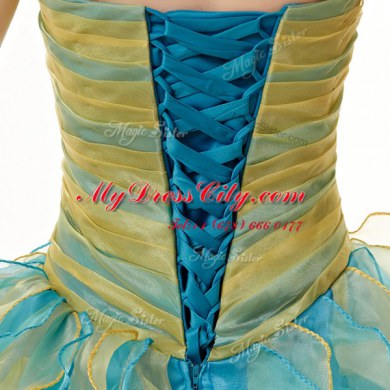 Affordable Multi-color Sleeveless Organza Lace Up Quinceanera Dress for Military Ball and Sweet 16 and Quinceanera