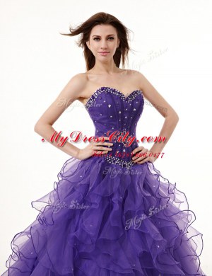 Dynamic Purple Lace Up Quinceanera Gowns Beading and Ruffles Sleeveless Floor Length