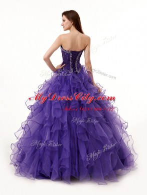 Dynamic Purple Lace Up Quinceanera Gowns Beading and Ruffles Sleeveless Floor Length