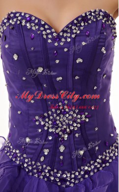 Dynamic Purple Lace Up Quinceanera Gowns Beading and Ruffles Sleeveless Floor Length