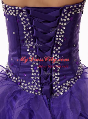 Dynamic Purple Lace Up Quinceanera Gowns Beading and Ruffles Sleeveless Floor Length