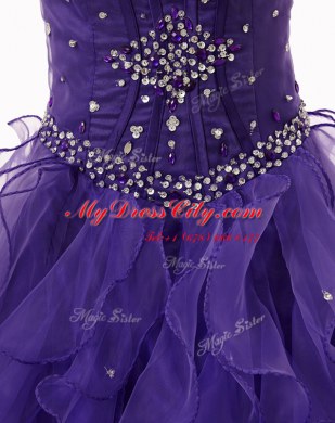 Dynamic Purple Lace Up Quinceanera Gowns Beading and Ruffles Sleeveless Floor Length