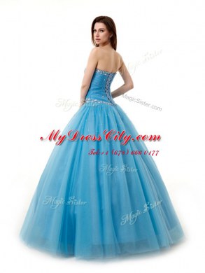 Sweetheart Sleeveless Tulle 15th Birthday Dress Beading and Ruching Lace Up