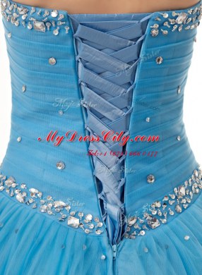 Sweetheart Sleeveless Tulle 15th Birthday Dress Beading and Ruching Lace Up