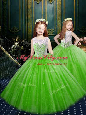Scoop Clasp Handle Floor Length Custom Made Pageant Dress Tulle Sleeveless Appliques