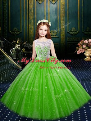 Scoop Clasp Handle Floor Length Custom Made Pageant Dress Tulle Sleeveless Appliques