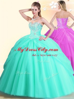 Sweetheart Sleeveless Tulle Vestidos de Quinceanera Beading Lace Up