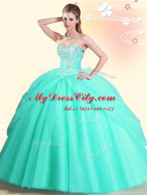 Sweetheart Sleeveless Tulle Vestidos de Quinceanera Beading Lace Up