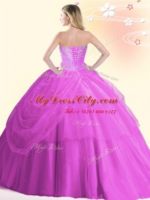 Sweetheart Sleeveless Tulle Vestidos de Quinceanera Beading Lace Up