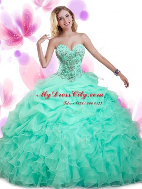 Tulle Sleeveless Floor Length Sweet 16 Quinceanera Dress and Beading and Ruffled Layers