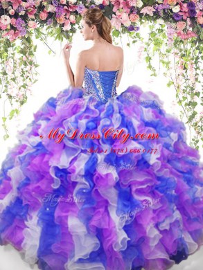 Multi-color Organza Lace Up 15 Quinceanera Dress Sleeveless Floor Length Beading and Ruffles