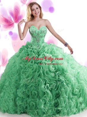 Amazing Blue Ball Gowns Sweetheart Sleeveless Organza Brush Train Lace Up Beading and Ruffles Quinceanera Dresses