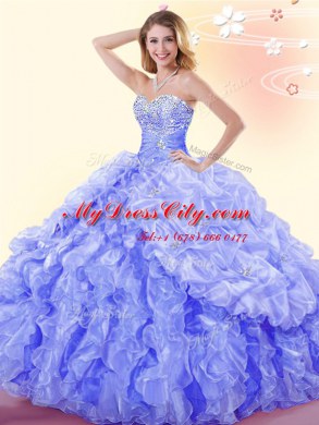 Blue Sweetheart Lace Up Beading and Ruffles and Pick Ups Sweet 16 Quinceanera Dress Sleeveless