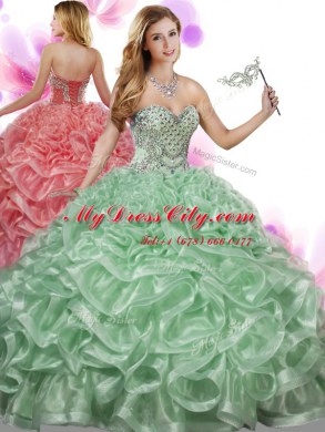 Fitting Sweetheart Sleeveless Organza 15 Quinceanera Dress Beading and Ruffles Lace Up