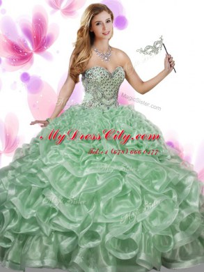 Fitting Sweetheart Sleeveless Organza 15 Quinceanera Dress Beading and Ruffles Lace Up
