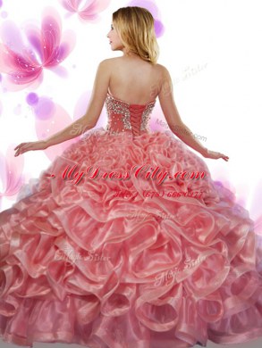 Fitting Sweetheart Sleeveless Organza 15 Quinceanera Dress Beading and Ruffles Lace Up