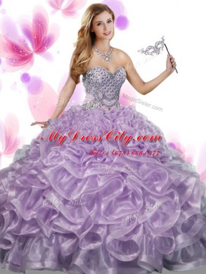Fitting Sweetheart Sleeveless Organza 15 Quinceanera Dress Beading and Ruffles Lace Up